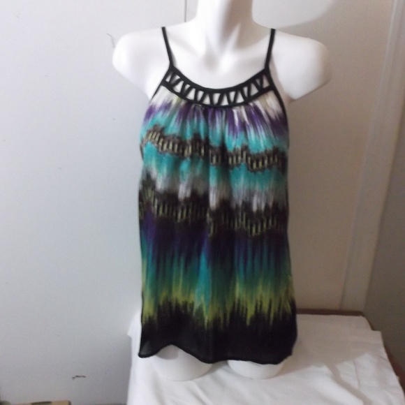 Bisou Bisou Tops - Bisou Bisou Purple Green Camisole Blouse M